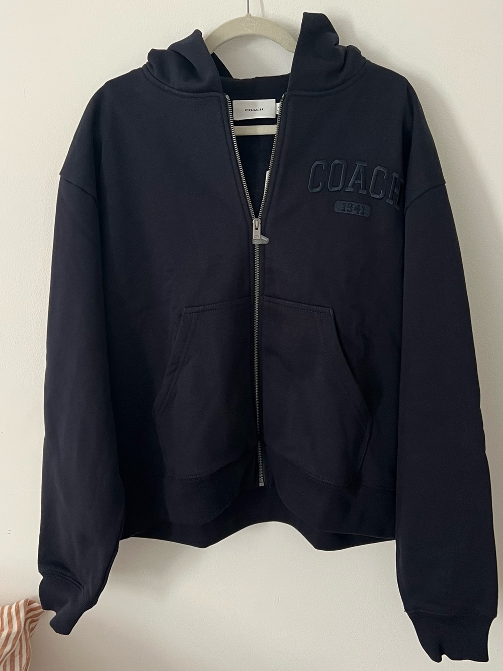 Coach Navy Hooded Zip Utility Jacket